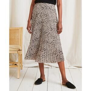 Garnet Hill Recycled Pleated Midi Skirt Leopard Print Size 4